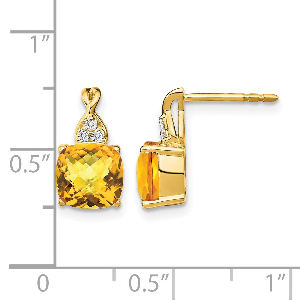 14K Gelbgold Ohrringe mit Karomuster-Citrin und echten Diamanten