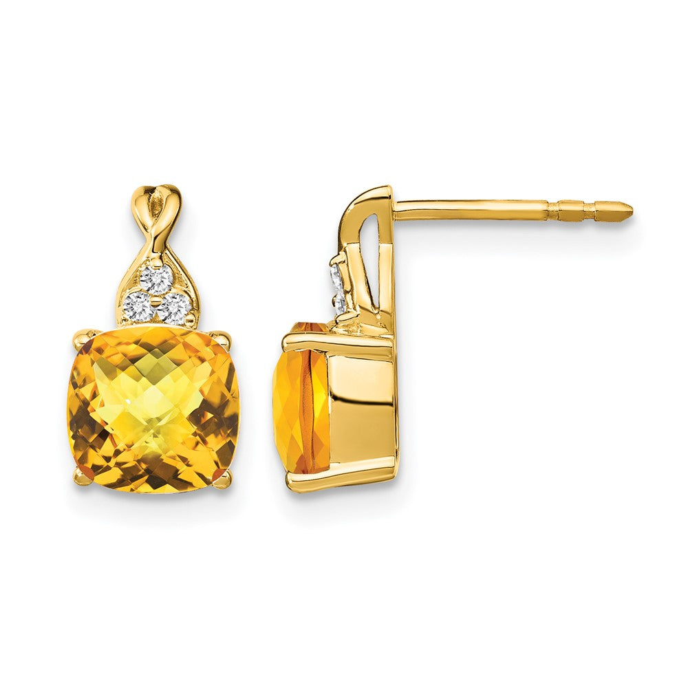 14K Gelbgold Ohrringe mit Karomuster-Citrin und echten Diamanten