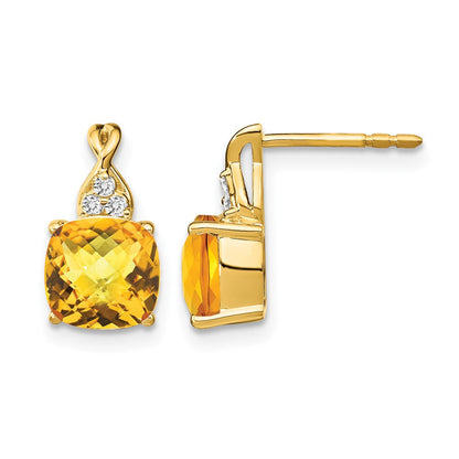14K Gelbgold Ohrringe mit Karomuster-Citrin und echten Diamanten