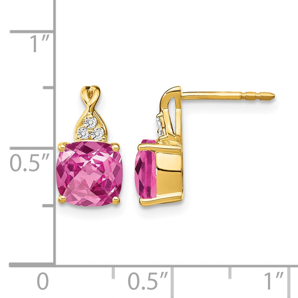 10K Gelbgold Schachbrett Erzeugt Rosa Saphir und Diamant Ohrringe