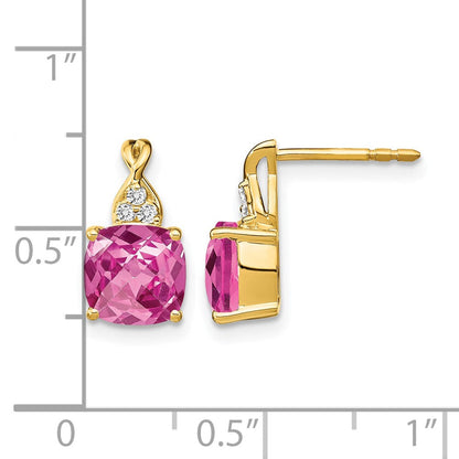 14K Gold Gelbgold Ohrringe mit Karomuster-Schliff, gezüchtetem pinkem Saphir und echten Diamanten