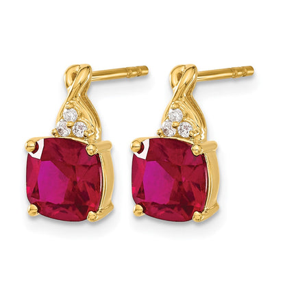 10K Gelbgold Schachbrett Erzeugt Rubin und Diamant Ohrringe