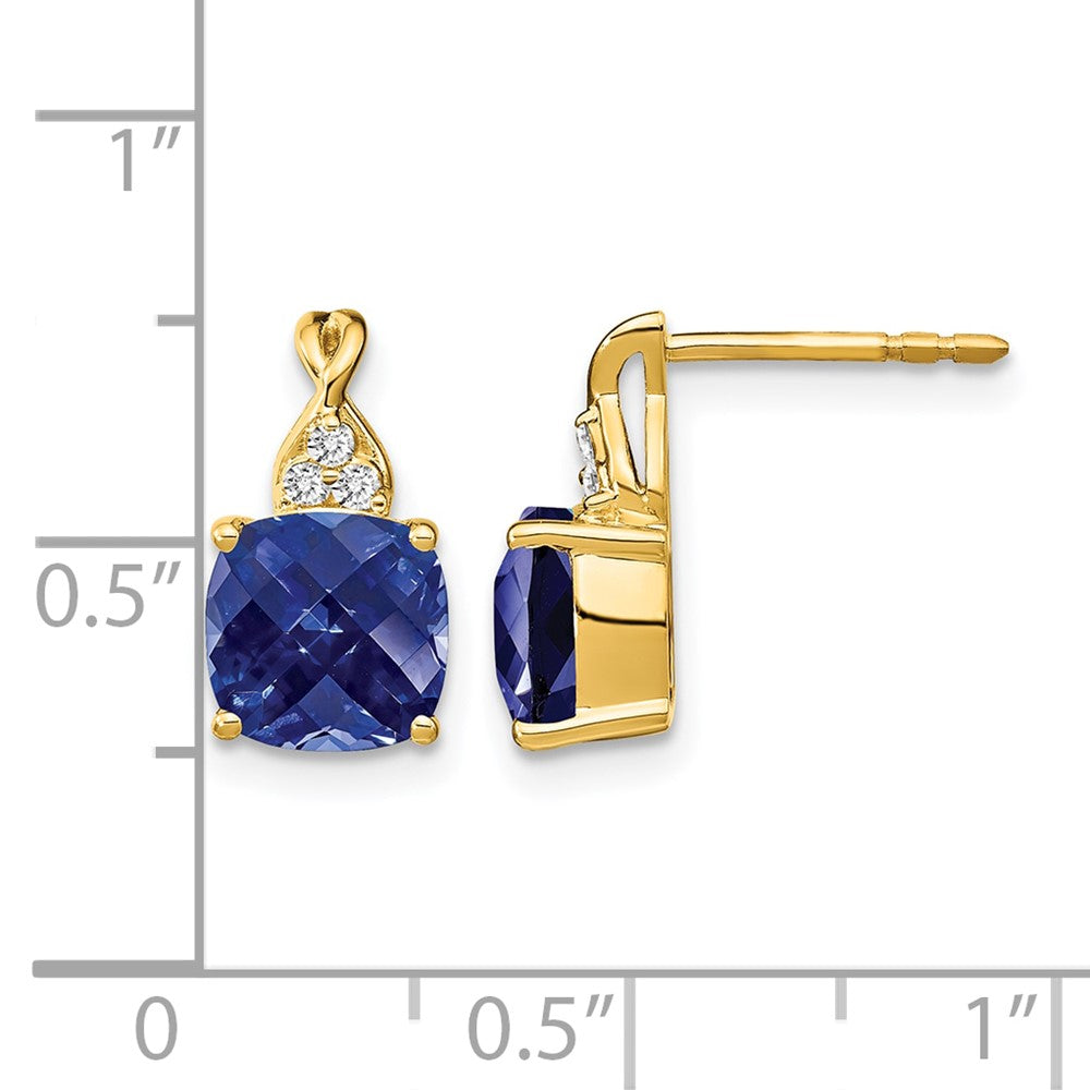 10K Gelbgold Schachbrett Erzeugt Saphir und Diamant Ohrringe
