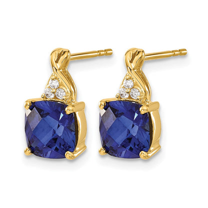 14K Gelbgold Ohrringe mit Schachbrettschliff-Zuchtsaphir und echten Diamanten
