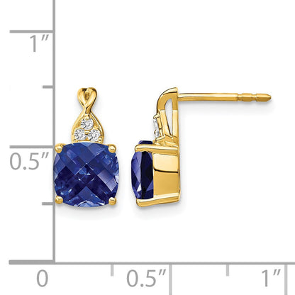 14K Gelbgold Ohrringe mit Schachbrettschliff-Zuchtsaphir und echten Diamanten