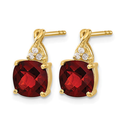 10K Gelbgold Schachbrett Granat und Diamant Ohrringe