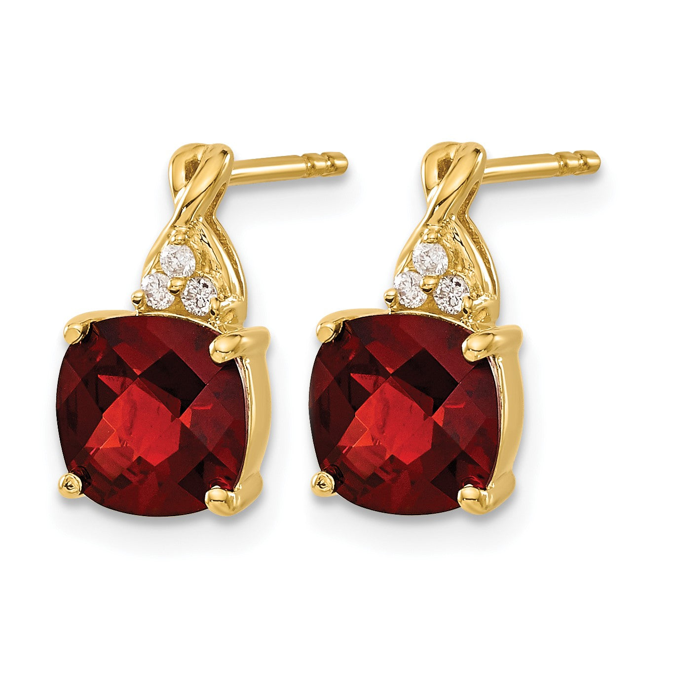 14K Gelbgold Ohrringe mit Schachbrettschliff-Granat und echten Diamanten