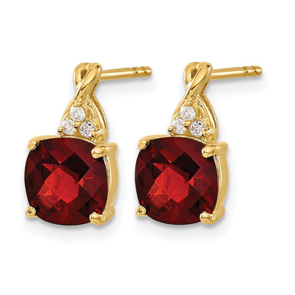 14K Gelbgold Ohrringe mit Schachbrettschliff-Granat und echten Diamanten