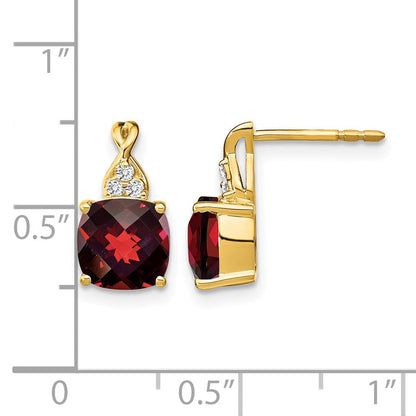 14K Gelbgold Ohrringe mit Schachbrettschliff-Granat und echten Diamanten