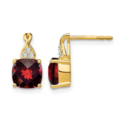 14K Gelbgold Ohrringe mit Schachbrettschliff-Granat und echten Diamanten