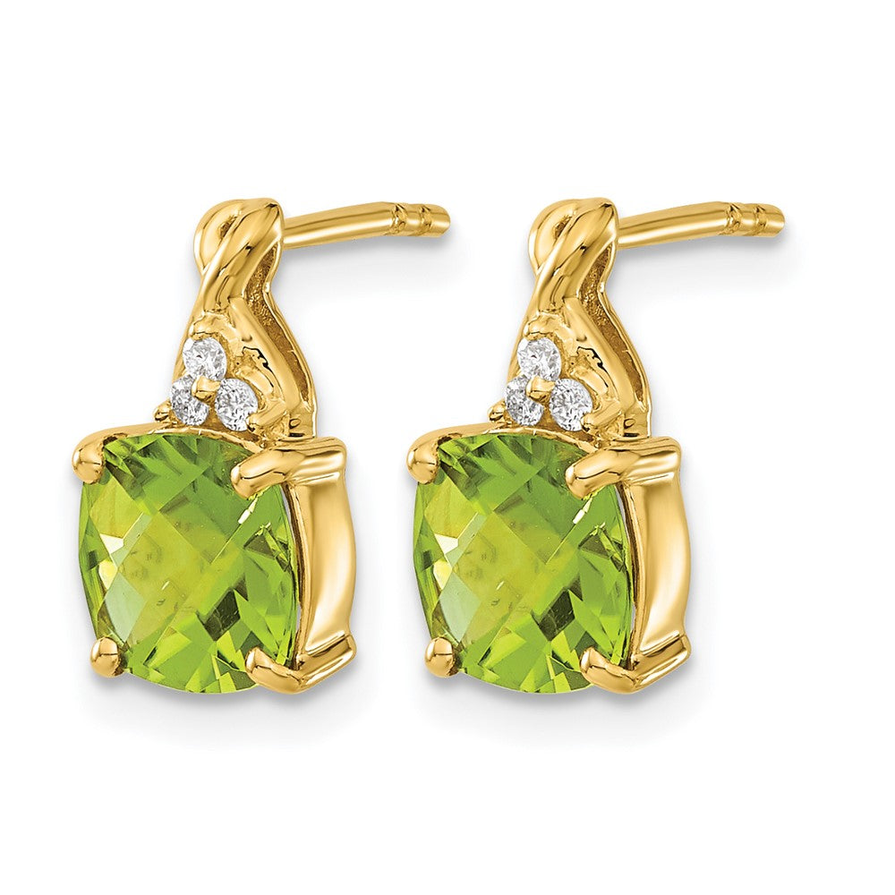 10K Gelbgold Schachbrett Peridot und Diamant Ohrringe