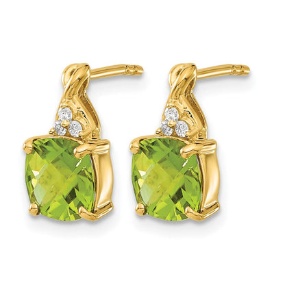 10K Gelbgold Schachbrett Peridot und Diamant Ohrringe