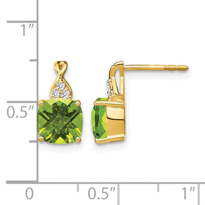10K Gelbgold Schachbrett Peridot und Diamant Ohrringe
