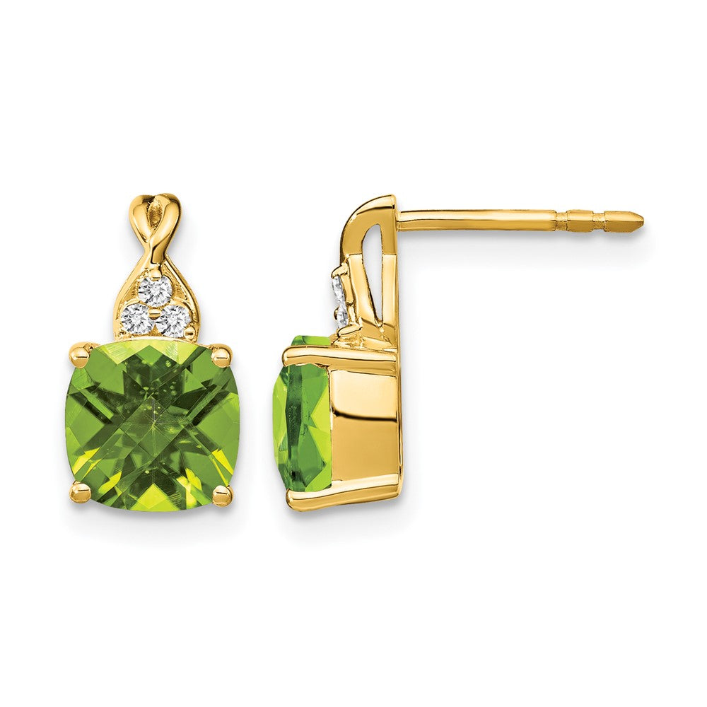 10K Gelbgold Schachbrett Peridot und Diamant Ohrringe