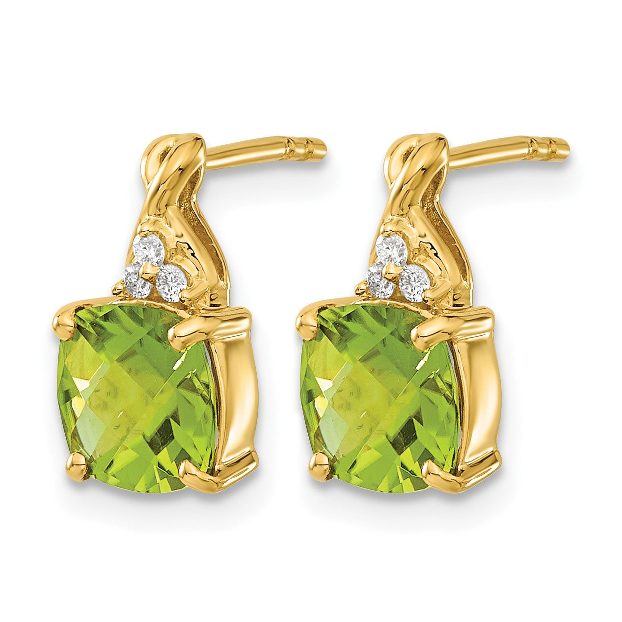 14K Gelbgold Ohrringe mit Schachbrettschliff-Peridot und echten Diamanten