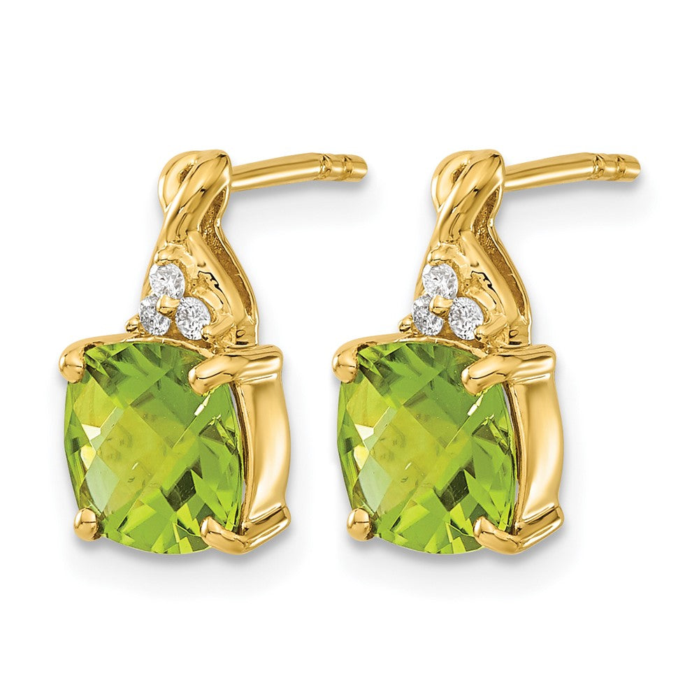 14K Gelbgold Ohrringe mit Schachbrettschliff-Peridot und echten Diamanten