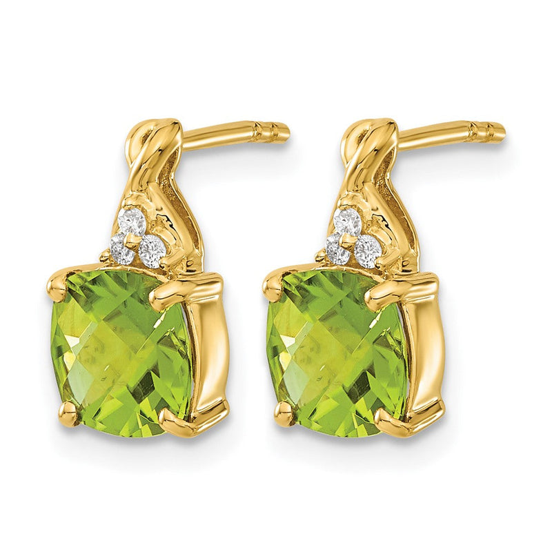 14K Gelbgold Ohrringe mit Schachbrettschliff-Peridot und echten Diamanten