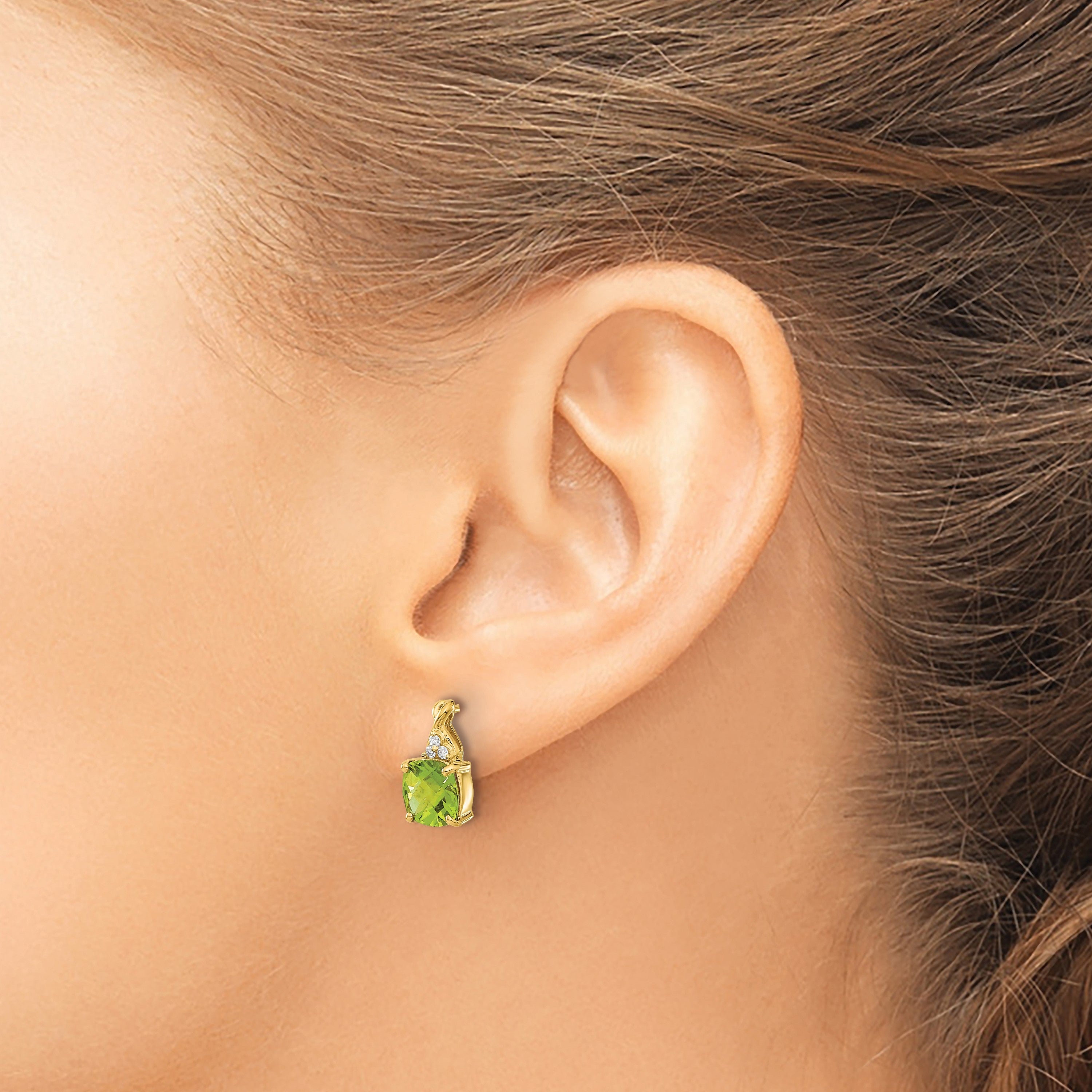 14K Gelbgold Ohrringe mit Schachbrettschliff-Peridot und echten Diamanten