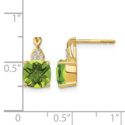 14K Gelbgold Ohrringe mit Schachbrettschliff-Peridot und echten Diamanten