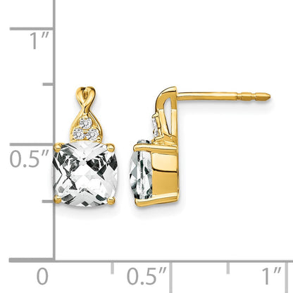 10K Gelbgold Schachbrett Weiß Topas und Diamant Ohrringe