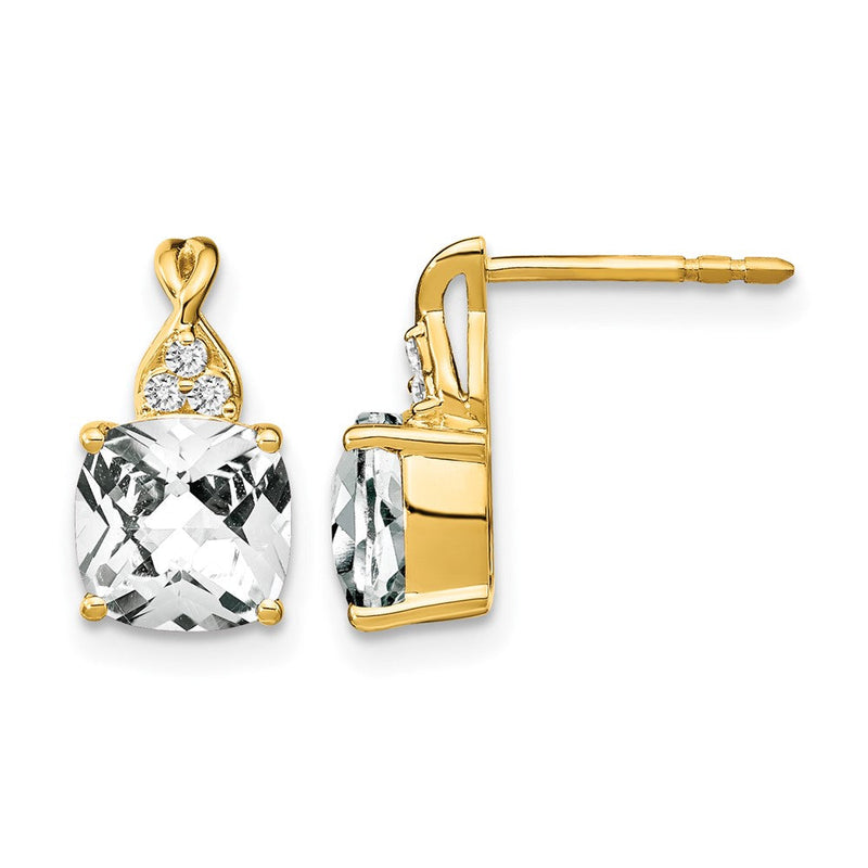 10K Gelbgold Schachbrett Weiß Topas und Diamant Ohrringe