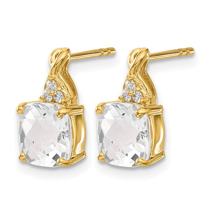 14K Gelbgold Ohrringe mit Schachbrettschliff-Weißtopas und echten Diamanten