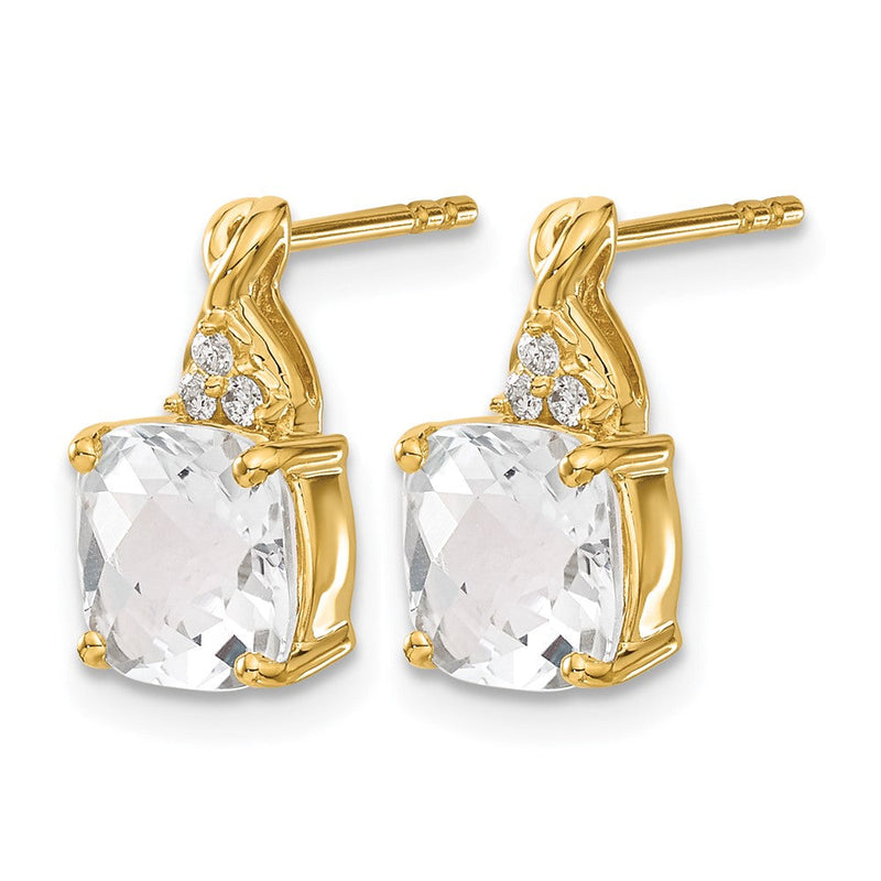 14K Gelbgold Ohrringe mit Schachbrettschliff-Weißtopas und echten Diamanten