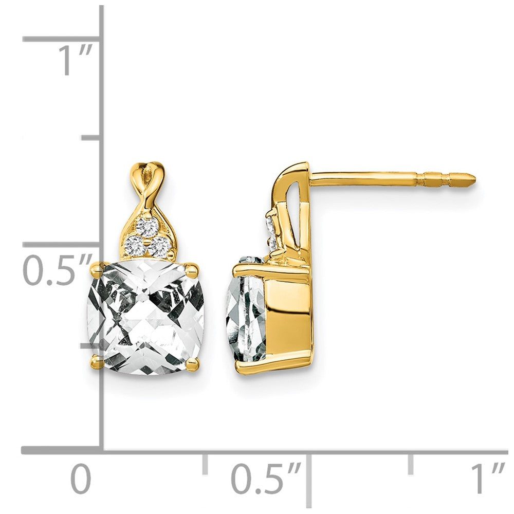 14K Gelbgold Ohrringe mit Schachbrettschliff-Weißtopas und echten Diamanten