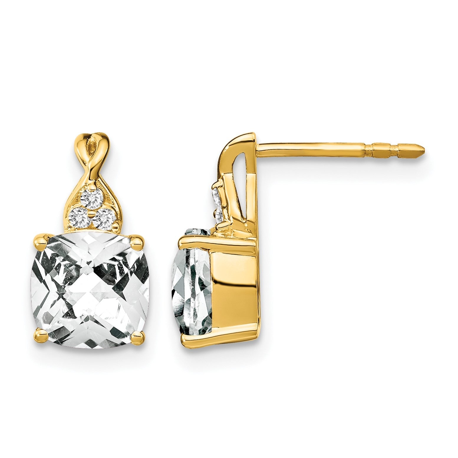 14K Gelbgold Ohrringe mit Schachbrettschliff-Weißtopas und echten Diamanten