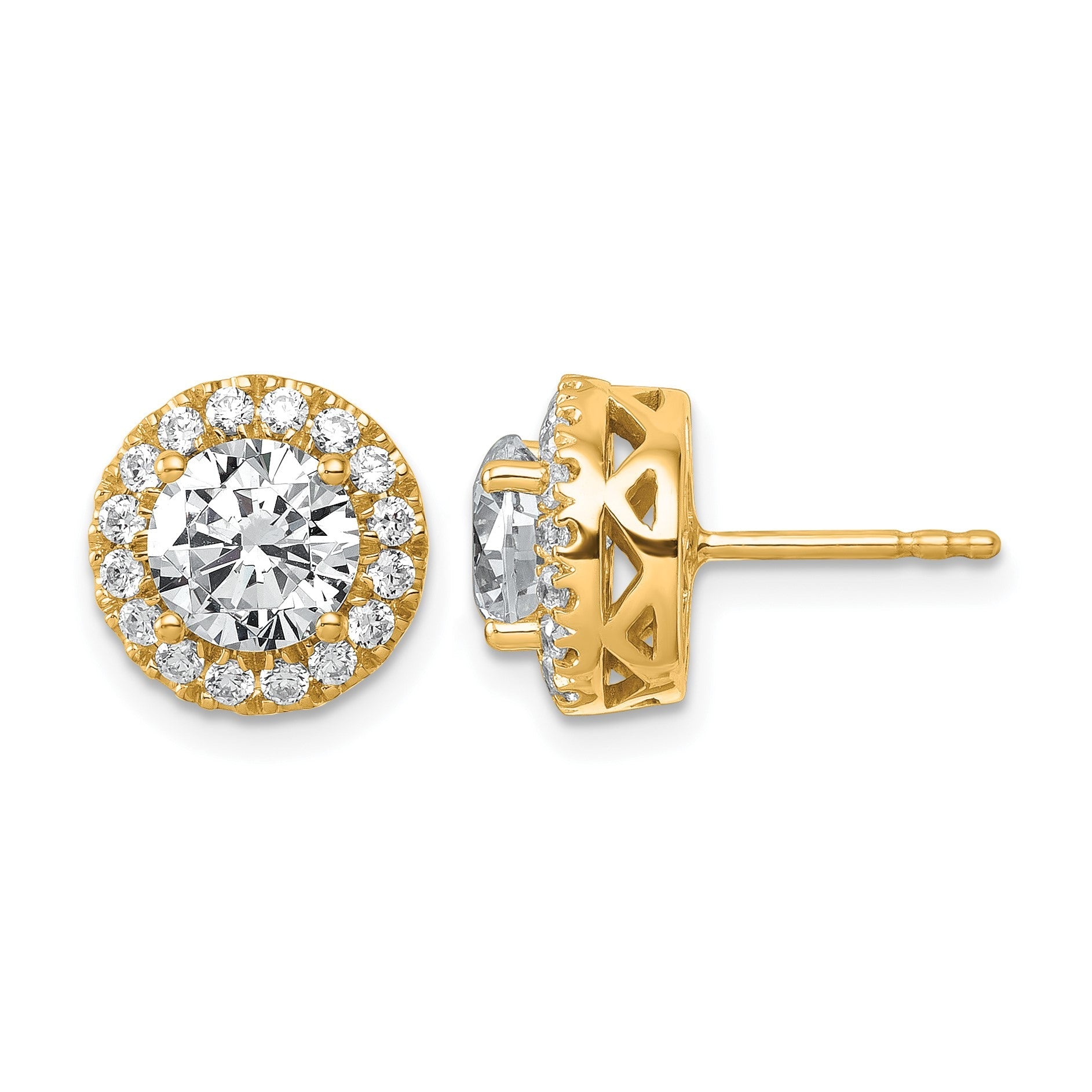 14K Gelbgold Ohrstecker mit rundem Halo, 2,5K zertifizierten, im Labor gezüchteten Diamanten, VS/SI+ G+