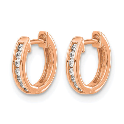 14K Roségold Ohrringe mit echten Diamanten, poliert, Creolen mit Klappscharnier