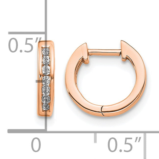 14K Roségold Ohrringe mit echten Diamanten, poliert, Creolen mit Klappscharnier