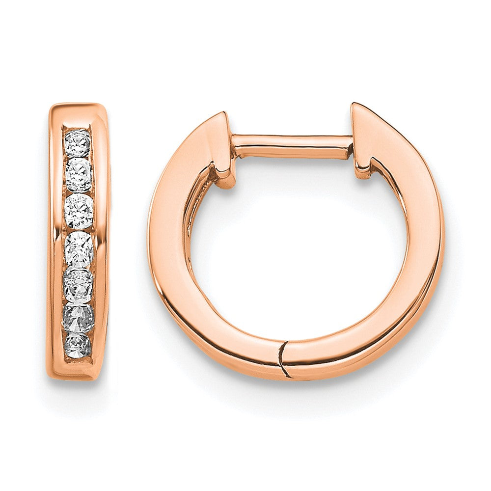 14K Roségold Ohrringe mit echten Diamanten, poliert, Creolen mit Klappscharnier