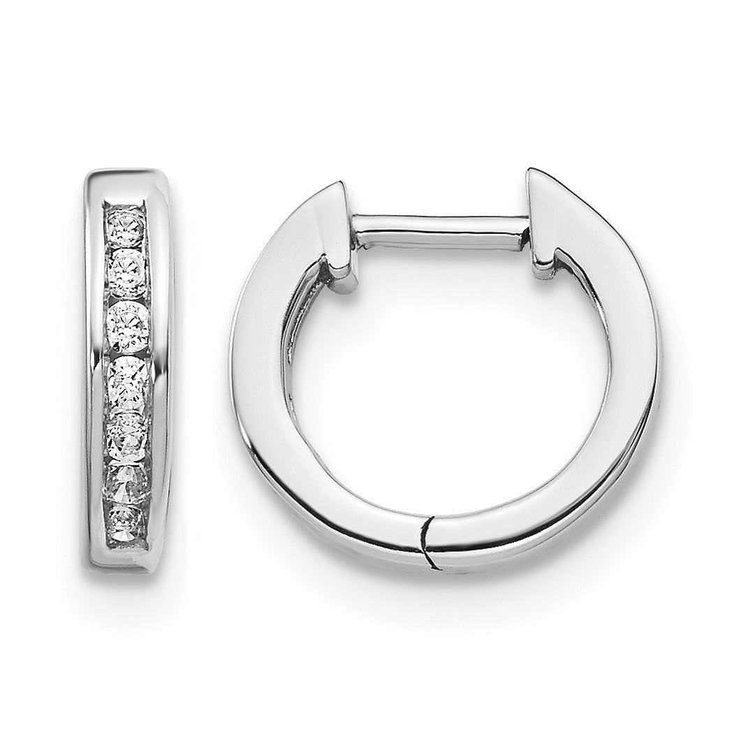 14K Weißgold Creolen mit echten Diamanten und Klappscharnier