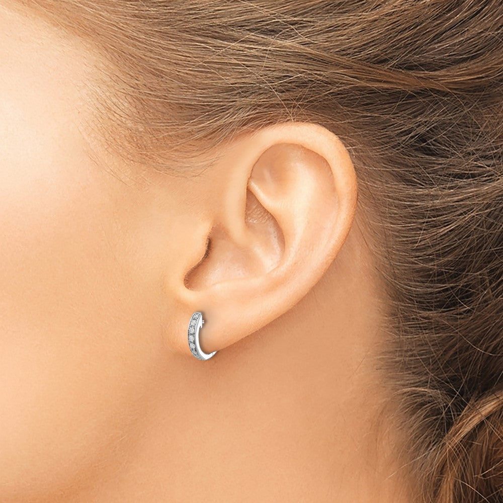 14K Weißgold Creolen mit echten Diamanten, Klappscharnier