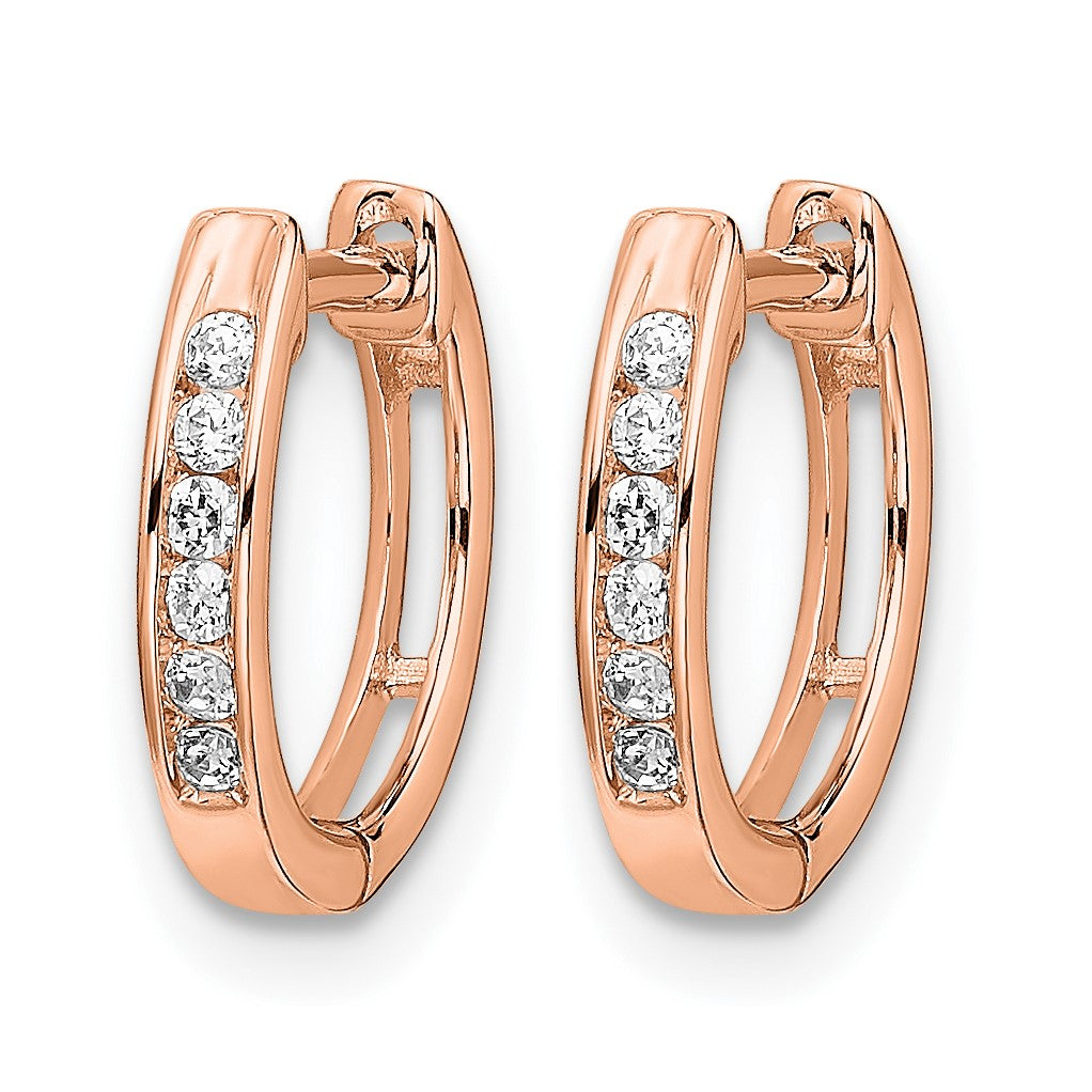 14K Roségold Polierte Echte Diamant-Creolen mit Scharnier