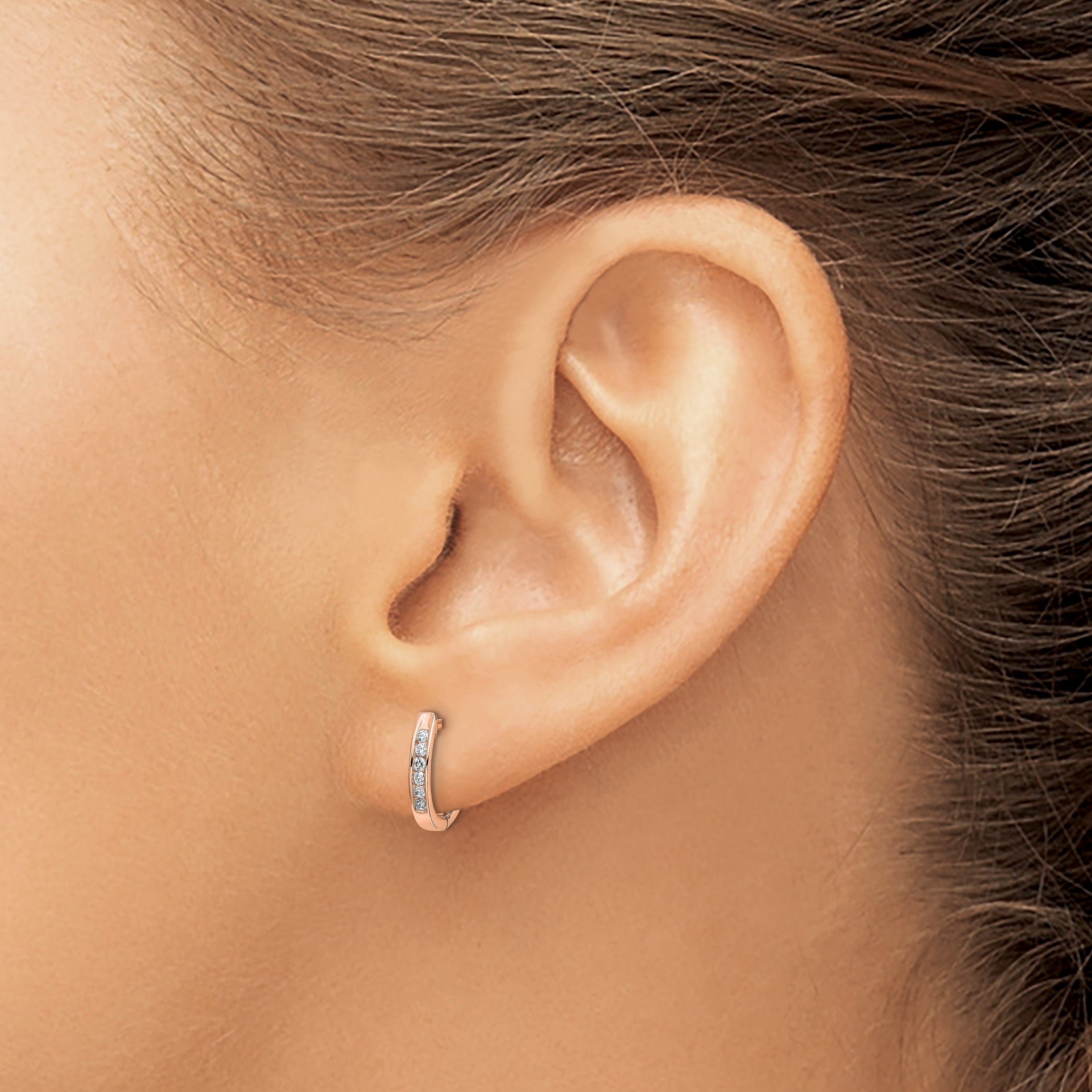 14K Roségold Polierte Echte Diamant-Creolen mit Scharnier