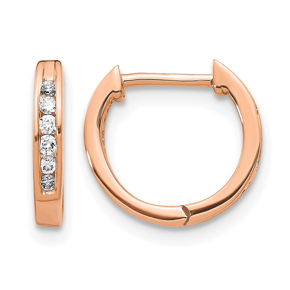 14K Roségold Polierte Echte Diamant-Creolen mit Scharnier