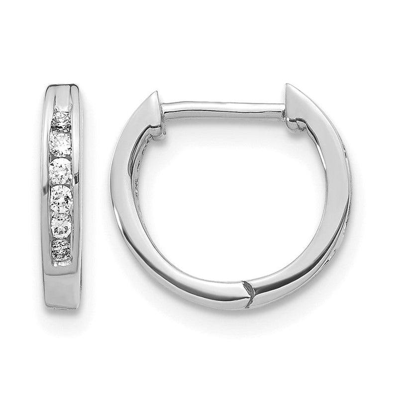 14K Weißgold Poliert Echte Diamant Creolen mit Scharnier