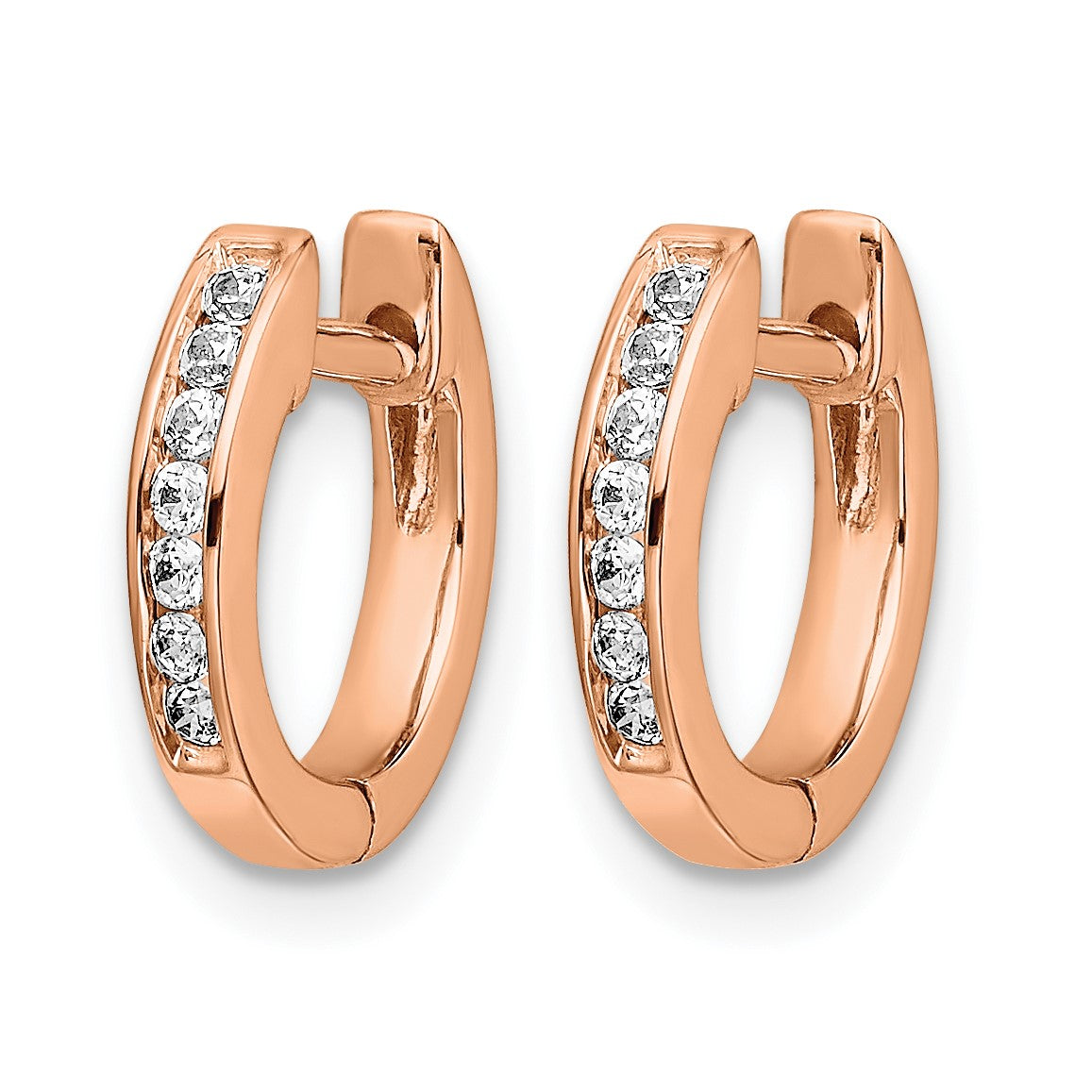 14K Roségold polierte Creolen mit echten Diamanten und Klappscharnier