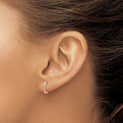 14K Roségold polierte Creolen mit echten Diamanten und Klappscharnier