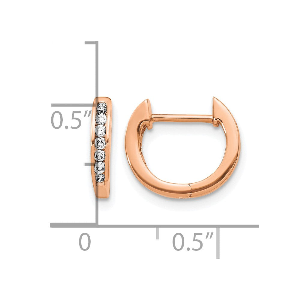 14K Roségold polierte Creolen mit echten Diamanten und Klappscharnier