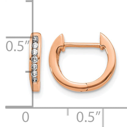 14K Roségold polierte Creolen mit echten Diamanten und Klappscharnier