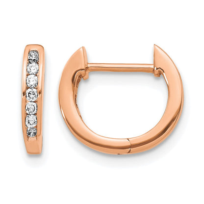 14K Roségold polierte Creolen mit echten Diamanten und Klappscharnier