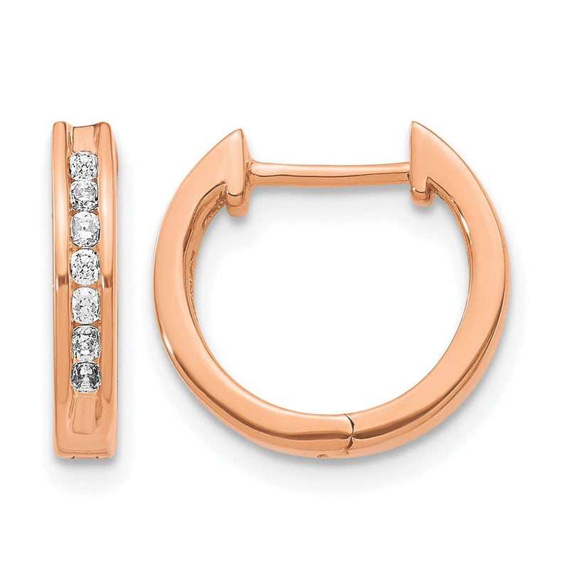 14K Roségold Creolen mit echten Diamanten und Klappscharnier