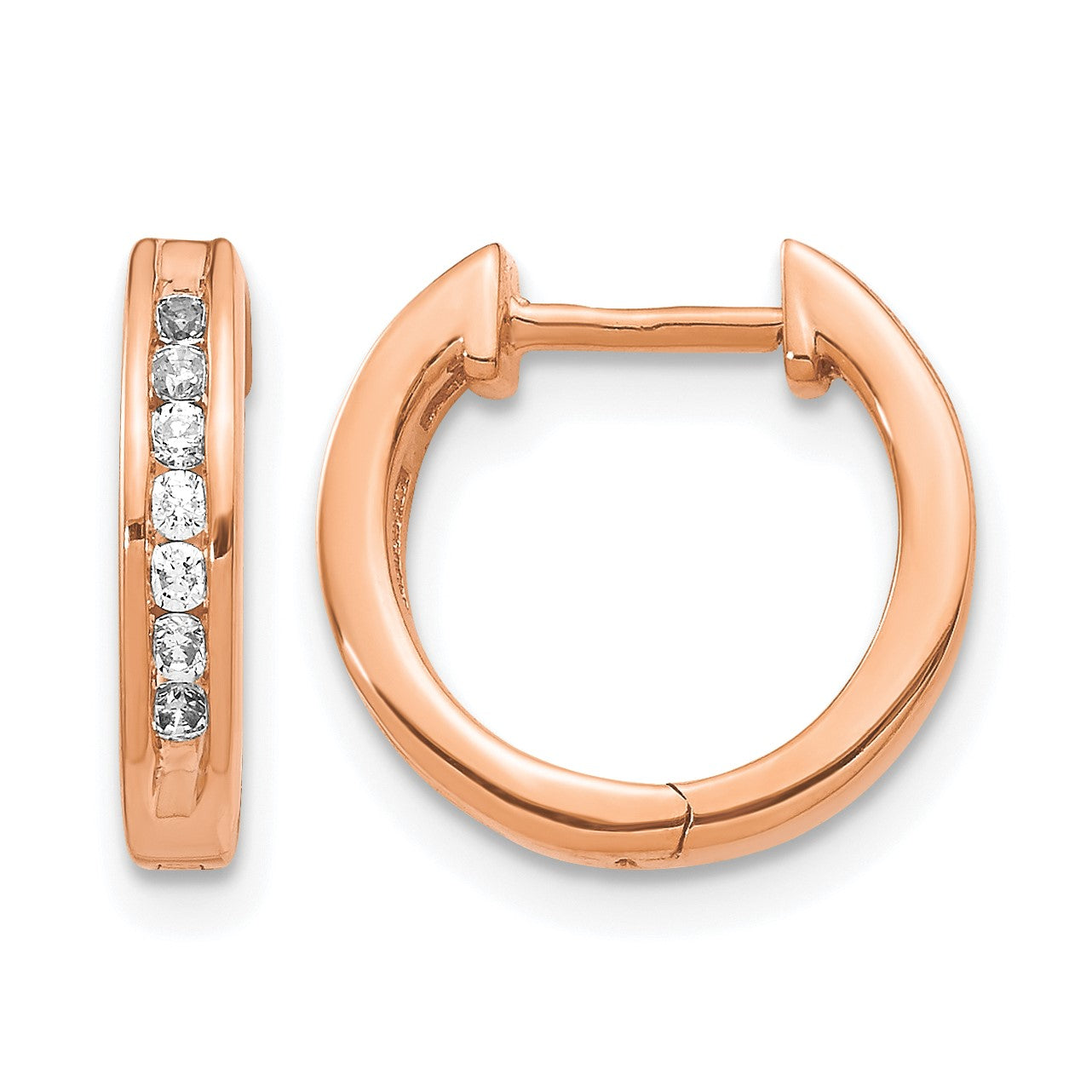 14K Roségold Creolen mit Klappscharnier und echten Diamanten