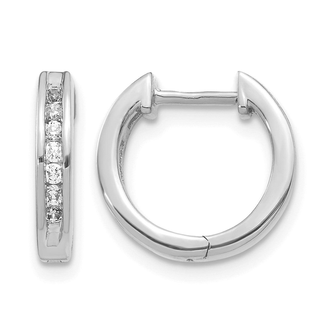 14K Weißgold Creolen mit echten Diamanten und Klappscharnier
