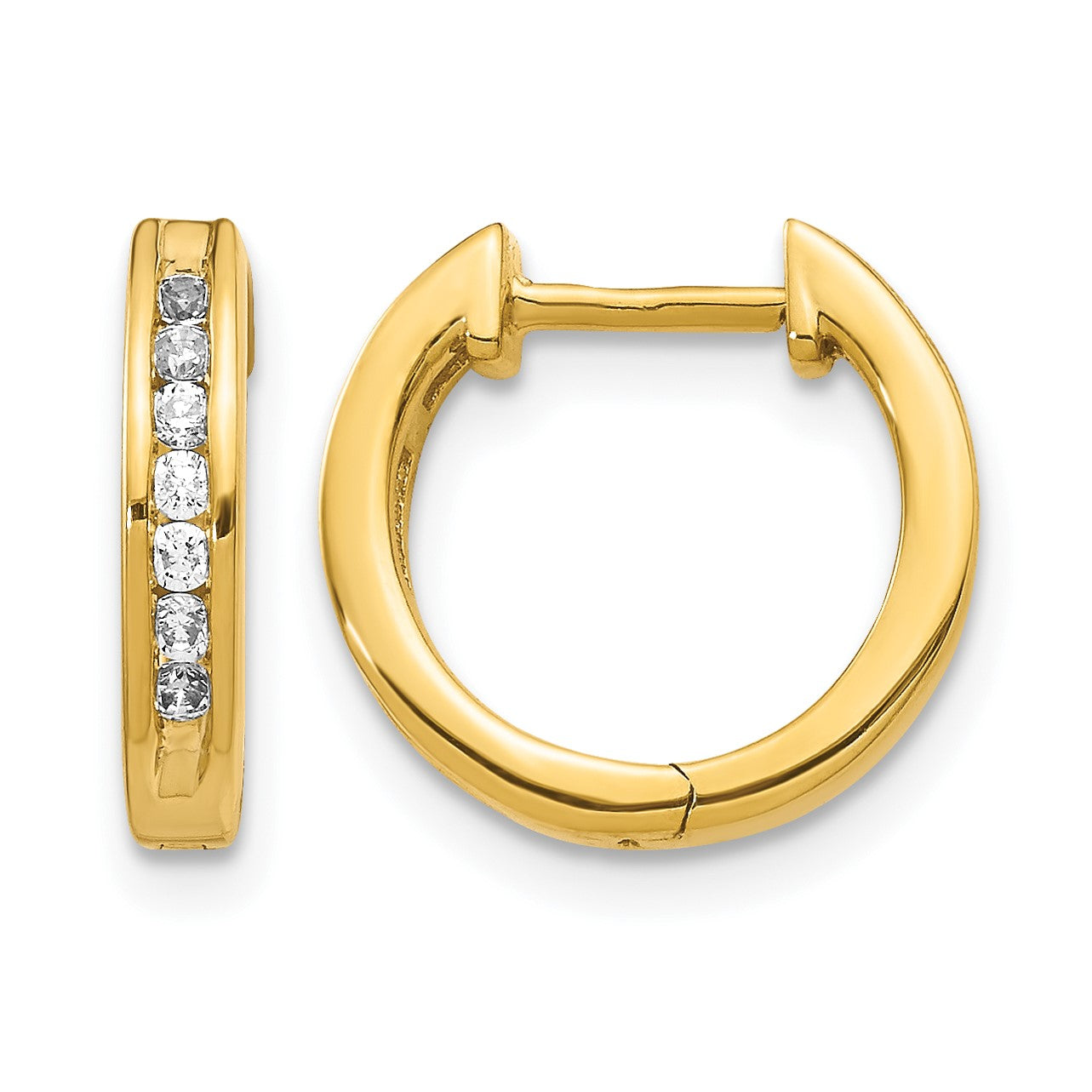 14K Gelbgold Creolen mit echten Diamanten und Klappscharnier