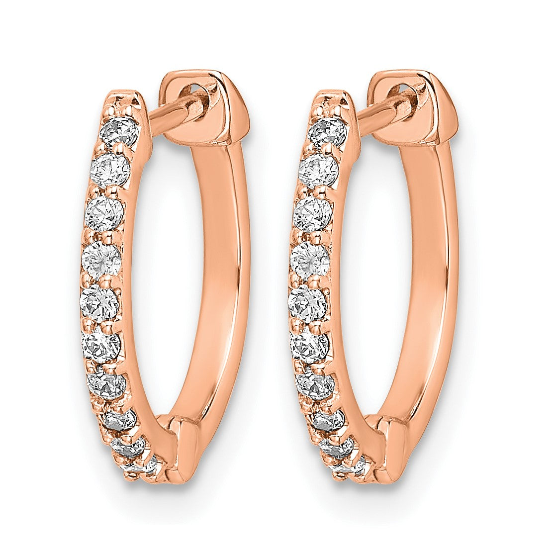 14K Roségold Ohrringe mit echten Diamanten, Creolen mit Klappscharnier