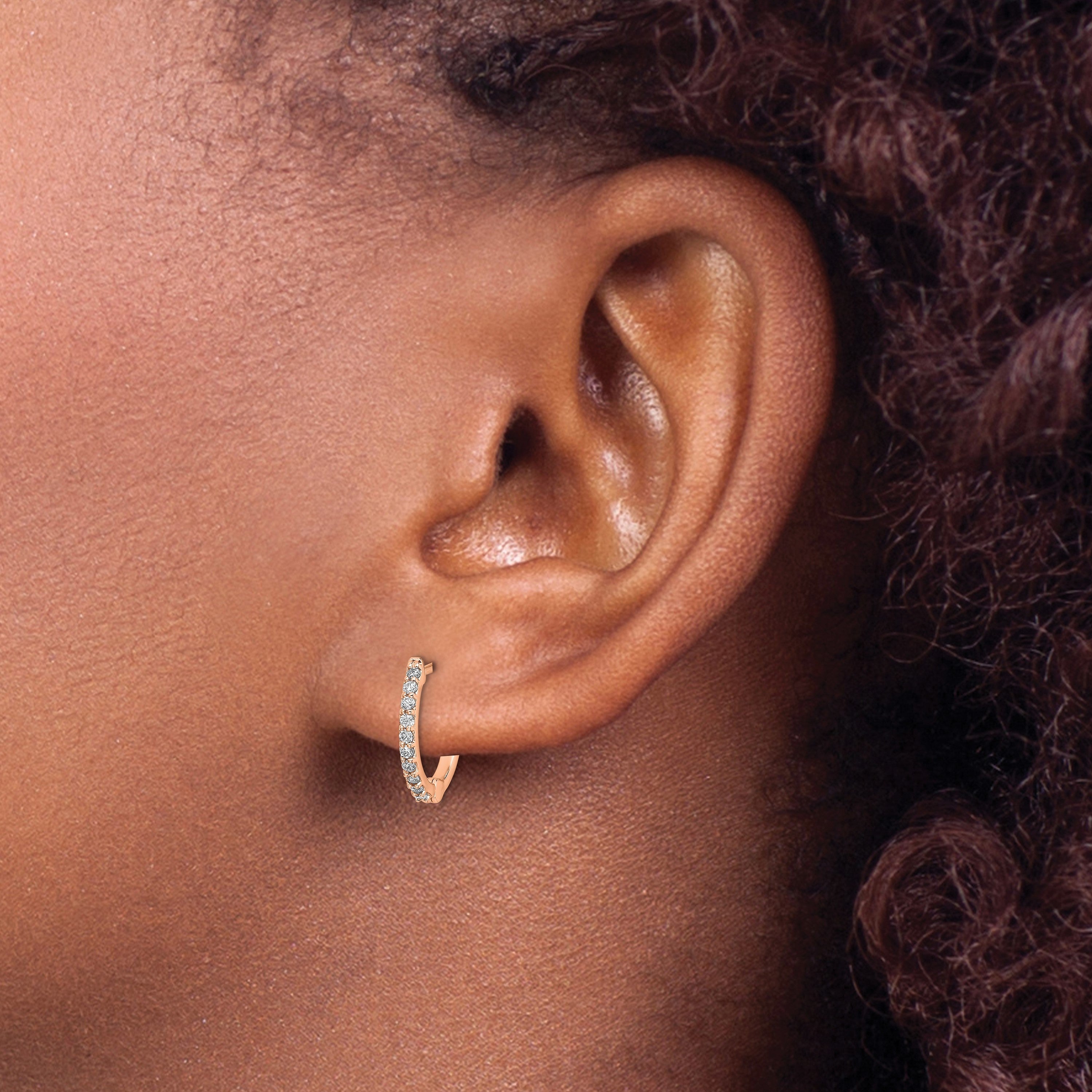 14K Roségold Ohrringe mit echten Diamanten, Creolen mit Klappscharnier